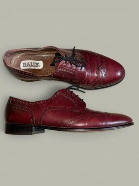 Bally Wingtip Oxblood Leather Brogue Wingtips Mens Size 9 Vintage Made In Italy